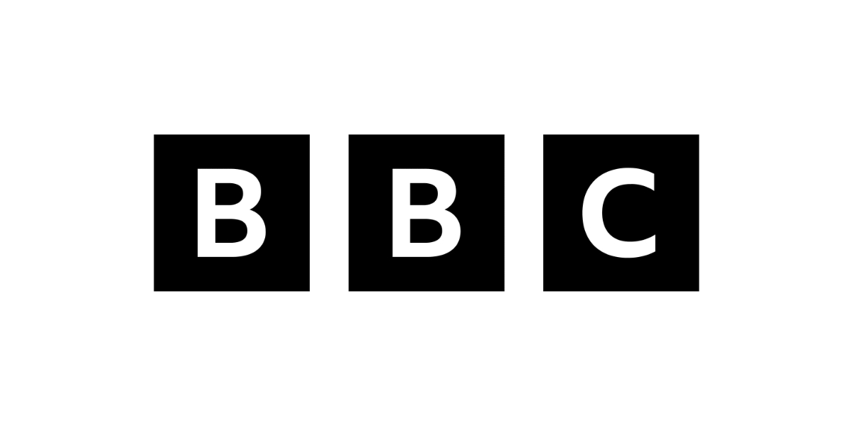 Logo des britischen Senders BBC – weisse Buchstaben in drei schwarzen Quadraten