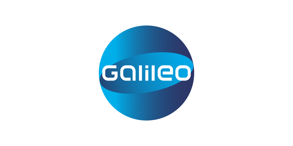 Logo der Wissenssendung Galileo – weisse Schrift auf blauer Kugel