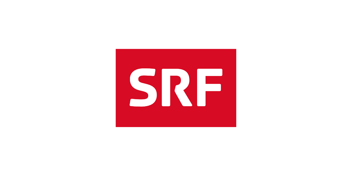 Logo von SRF, Schweizer Radio und Fernsehen – weisse Schrift auf rotem Grund