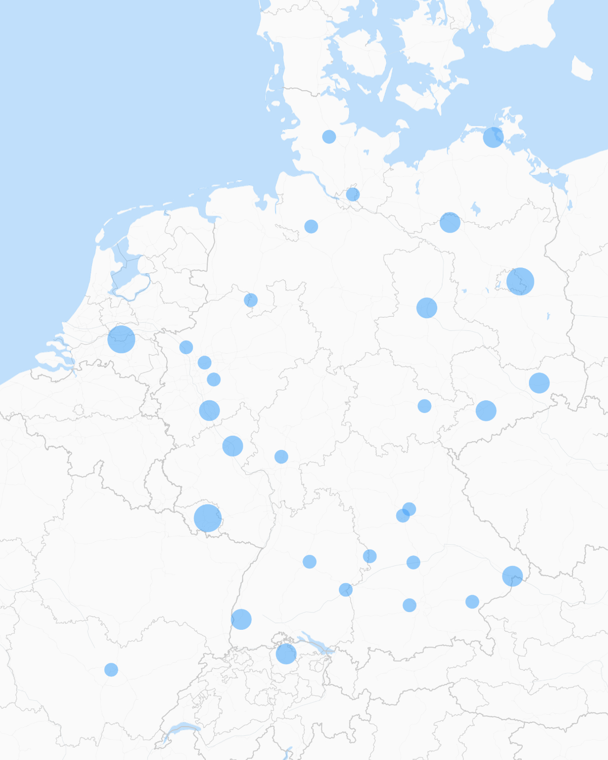 Europakarte mit markierten Standorten von Scewo-Partnern in mehreren Ländern