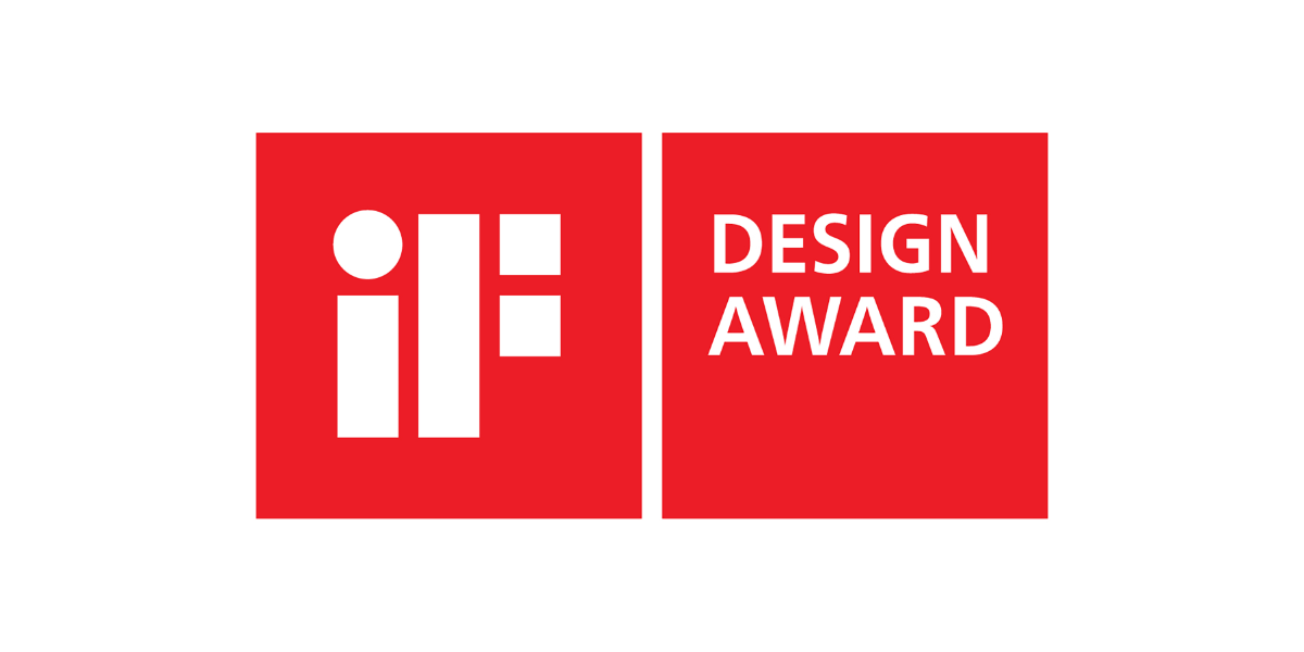 Logo des iF Design Award 2023, weisse Schrift in zwei roten Quadraten