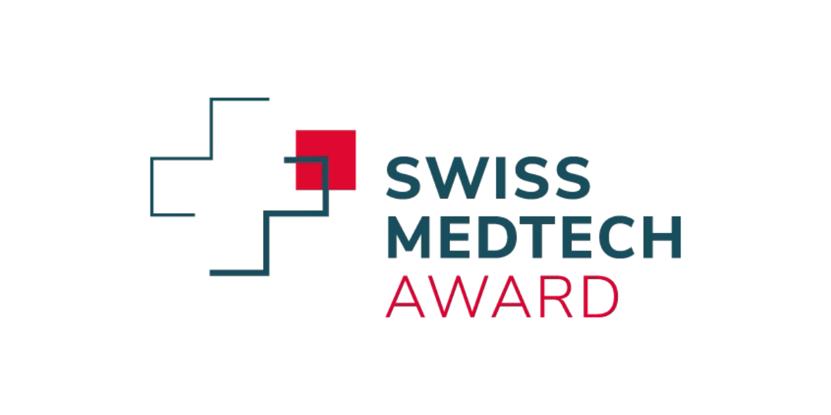 Logo des Swiss Medtech Award mit stilisiertem Kreuz und rotem Quadrat