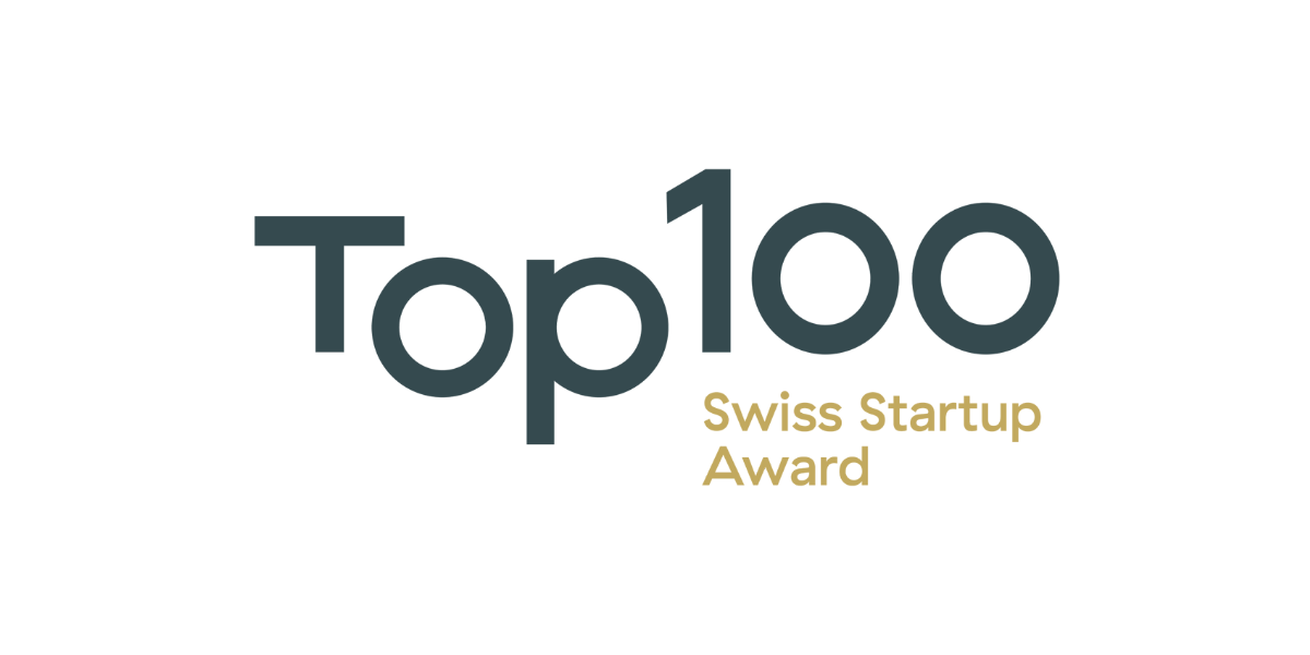 Logo des Top 100 Swiss Startup Award, dunkelgrüne Wortmarke mit goldenem Zusatz