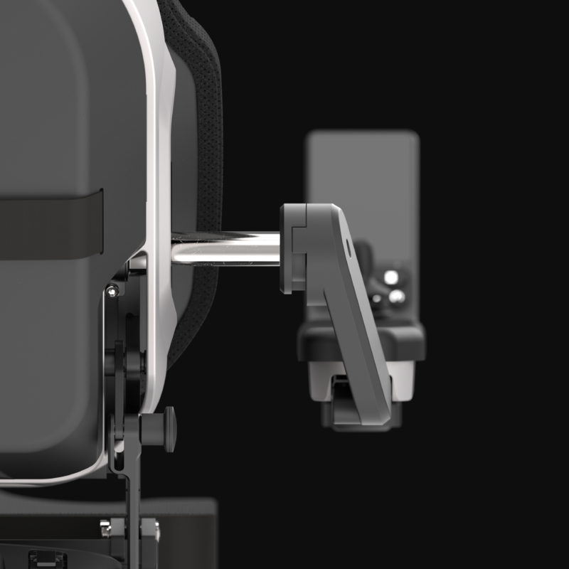 Detailaufnahme der Armlehnen-Mechanik am Scewo GO von hinten.